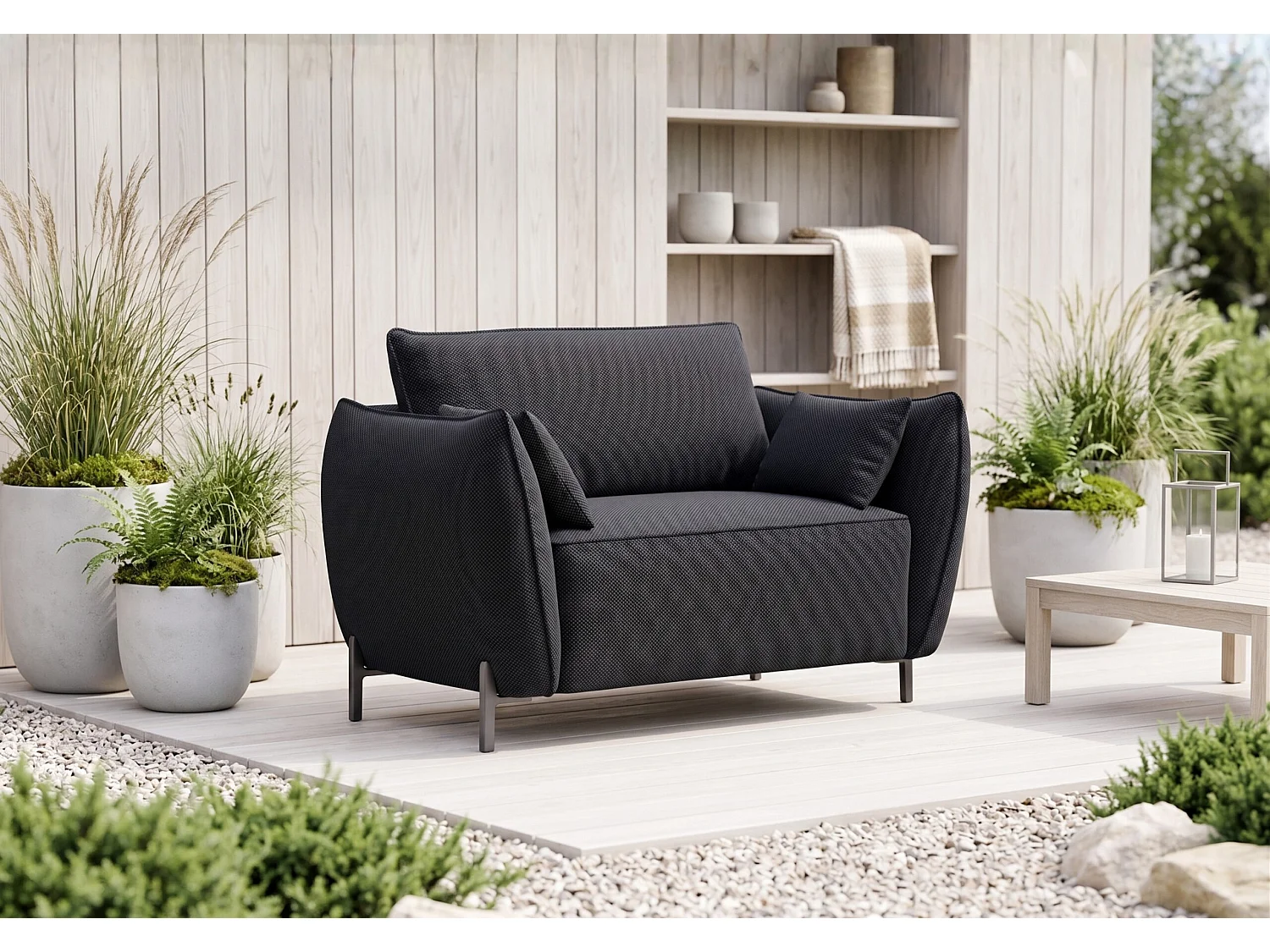 Fauteuil de jardin pour terrasse et jardin, tissu Sunlight, graphite, SUNMEE