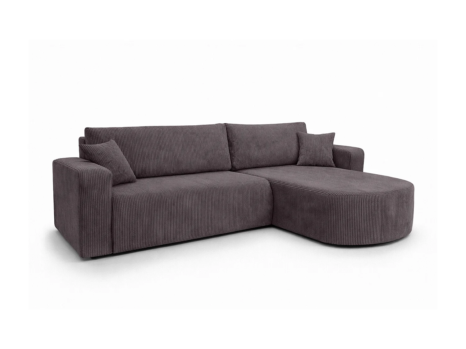 Hoekbank met slaapfunctie, koordstof Poso, Donkergrijs, Rechts, ROUND ONE XL