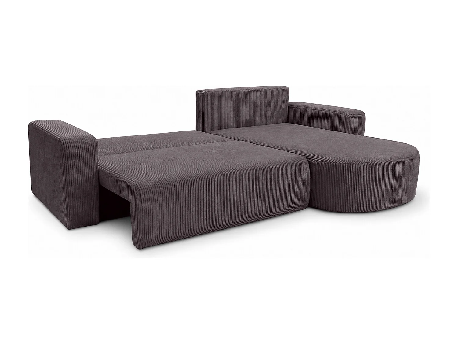 Hoekbank met slaapfunctie, koordstof Poso, Donkergrijs, Rechts, ROUND ONE XL