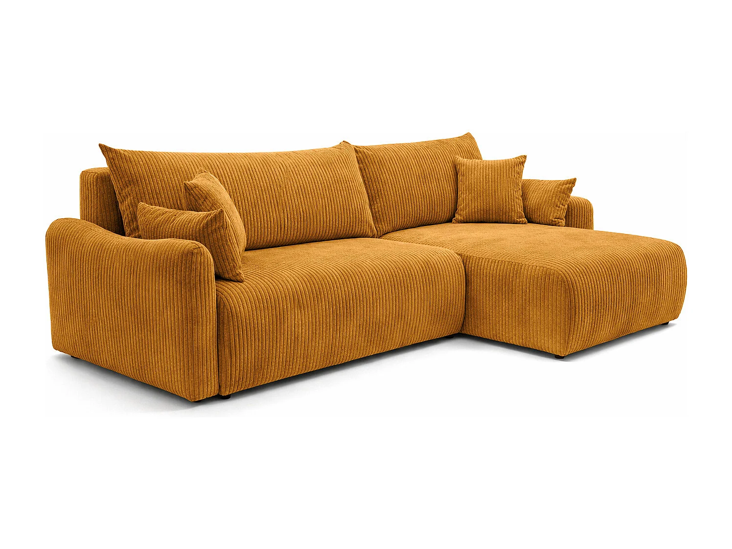 Canapé d’angle avec fonction couchage, tissu en velours côtelé Poso, Couleur moutarde, Droite, JAPANDI