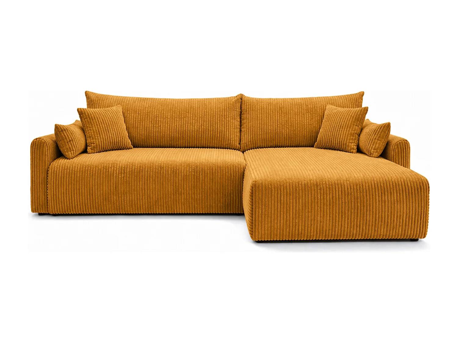 Canapé d’angle avec fonction couchage, tissu en velours côtelé Poso, Couleur moutarde, Droite, JAPANDI