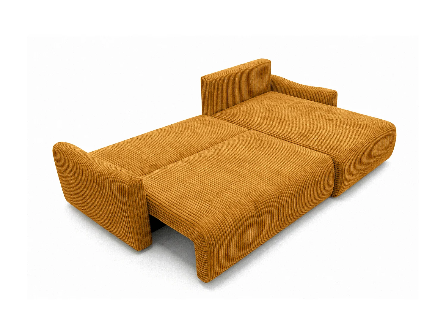 Canapé d’angle avec fonction couchage, tissu en velours côtelé Poso, Couleur moutarde, Droite, JAPANDI