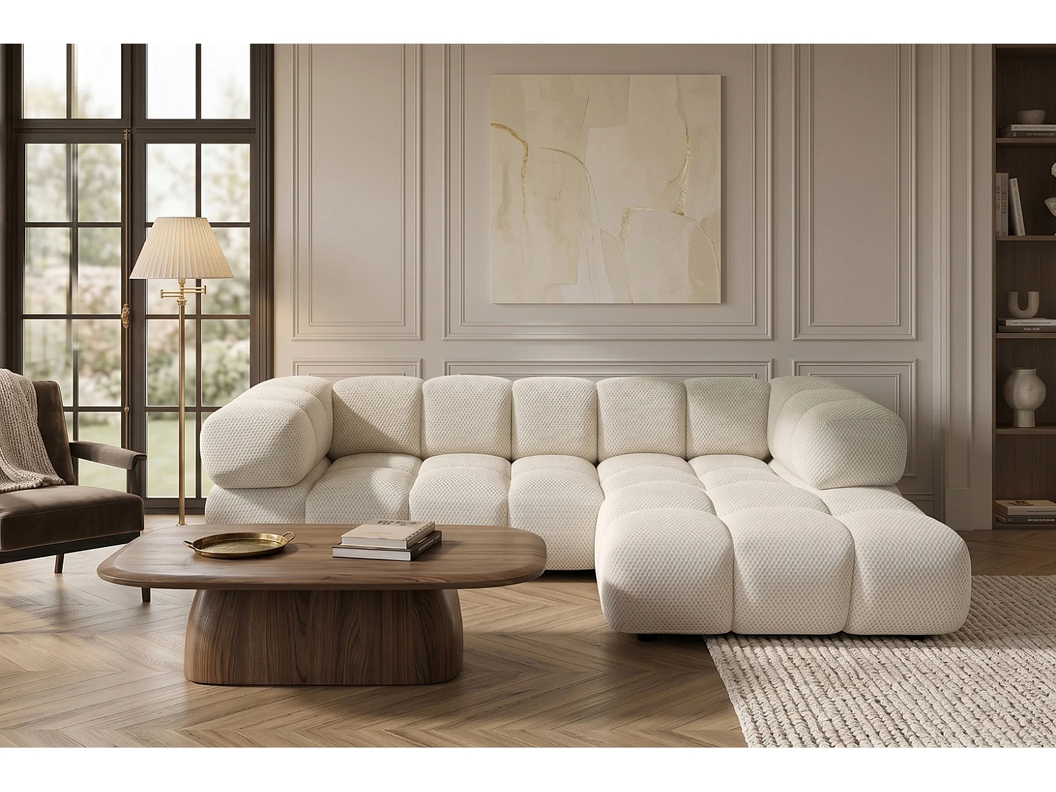 Hoekbank L-vorm, gestructureerde premiumstof Sonic, Beige, Rechts, Averro