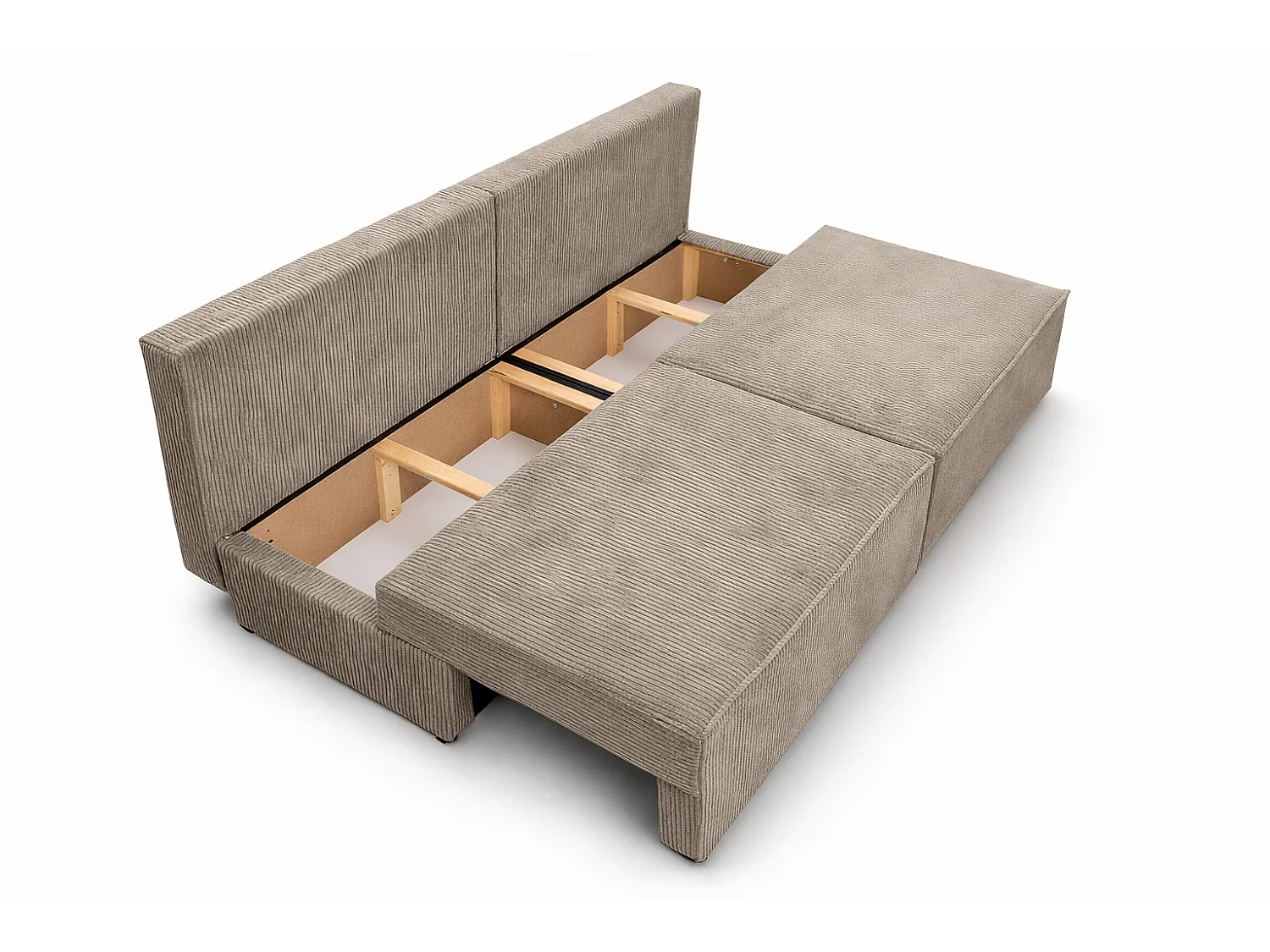 Canapé avec fonction couchage et coffre de rangement, tissu en velours côtelé Poso, Beige foncé, BEST MINI