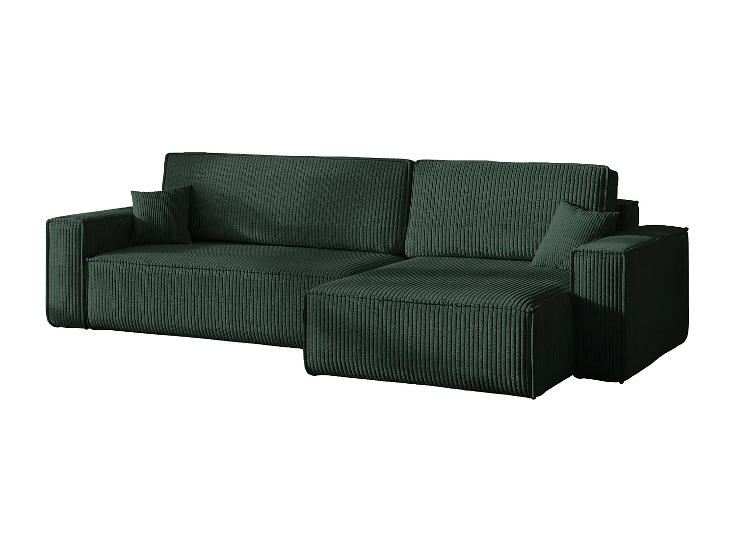 Hoekbank L-vorm met slaapfunctie en opbergruimte, stof Poso dikke cord, Groen, Rechts, BEST XL