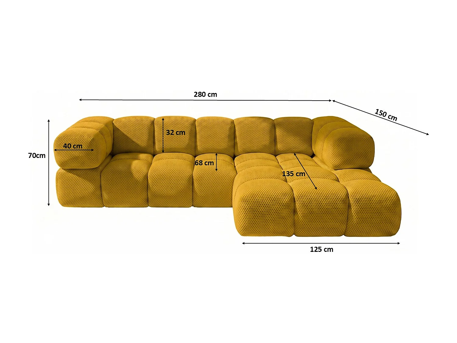 Hoekbank L-vorm, gestructureerde premiumstof Sonic, Mosterdkleur, Rechts, Averro