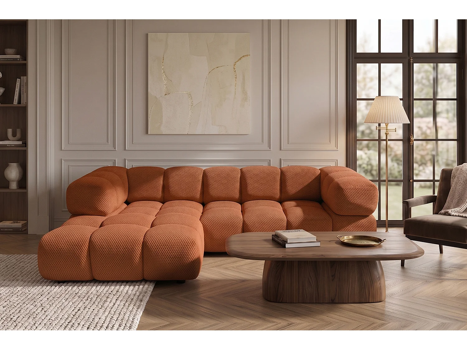 Hoekbank L-vorm, gestructureerde premiumstof Sonic, Koper, Links, Averro