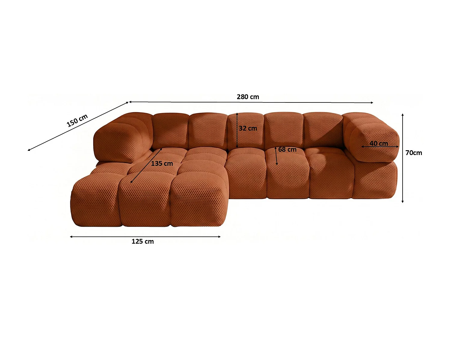 Hoekbank L-vorm, gestructureerde premiumstof Sonic, Koper, Links, Averro
