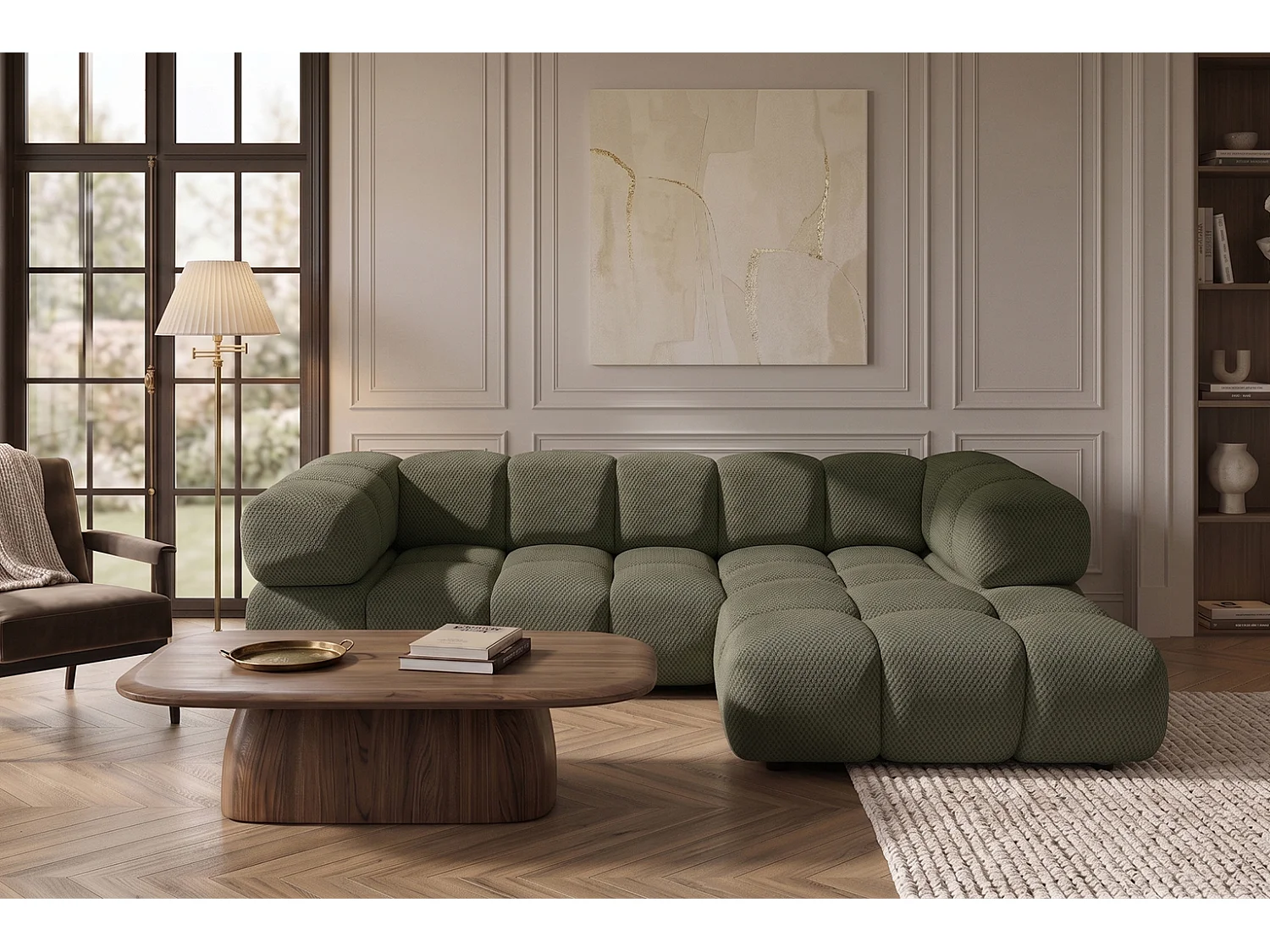 Hoekbank L-vorm, gestructureerde premiumstof Sonic, Groen, Rechts, Averro