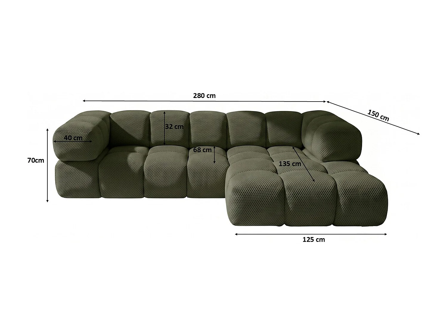 Hoekbank L-vorm, gestructureerde premiumstof Sonic, Groen, Rechts, Averro