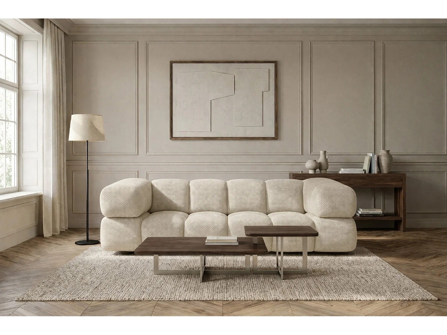 3-zitsbank, gestructureerde premiumstof Sonic, Beige, Averro