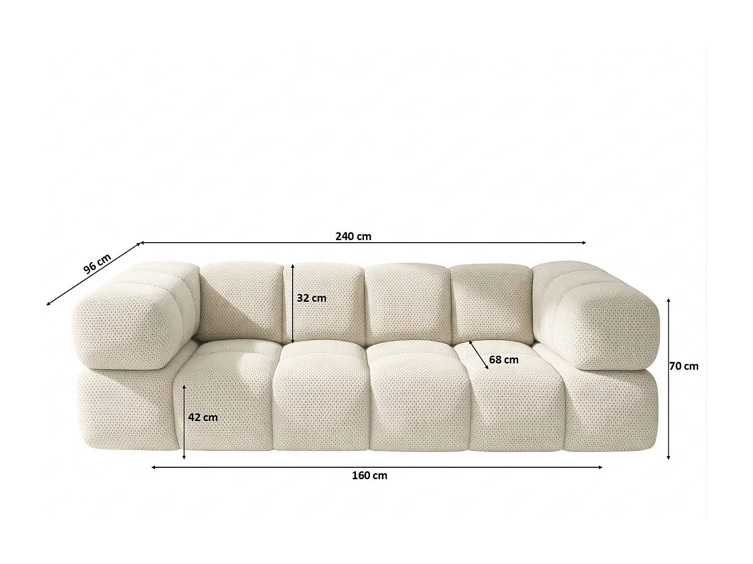 3-zitsbank, gestructureerde premiumstof Sonic, Beige, Averro