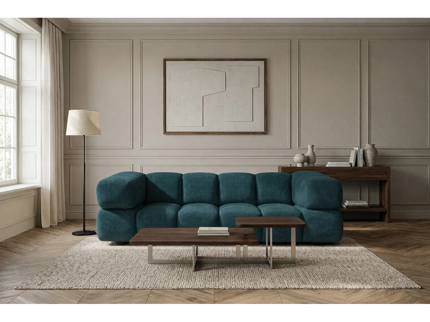 3-zitsbank, gestructureerde premiumstof Sonic, Azuurblauw, Averro