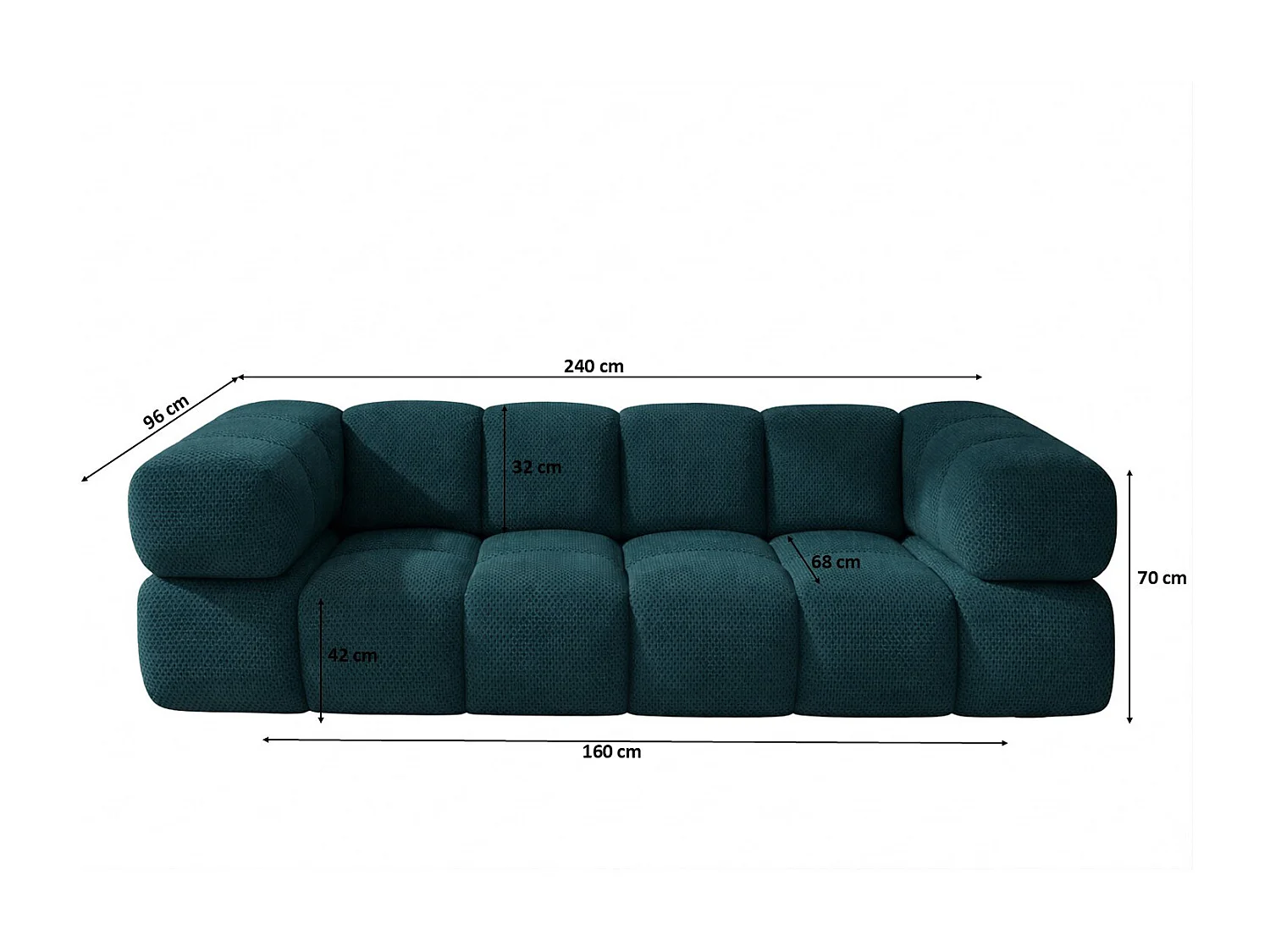 3-zitsbank, gestructureerde premiumstof Sonic, Azuurblauw, Averro