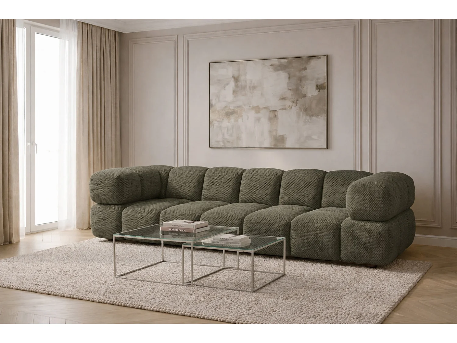 4-zitsbank, gestructureerde premiumstof Sonic, Groen, Averro