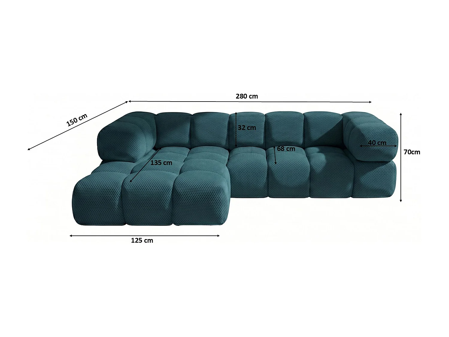Hoekbank L-vorm, gestructureerde premiumstof Sonic, Azuurblauw, Links, Averro