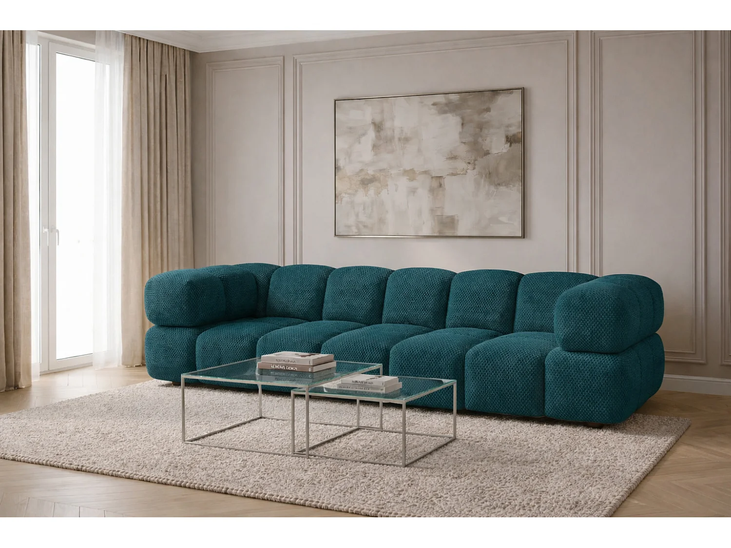4-zitsbank, gestructureerde premiumstof Sonic, Azuurblauw, Averro