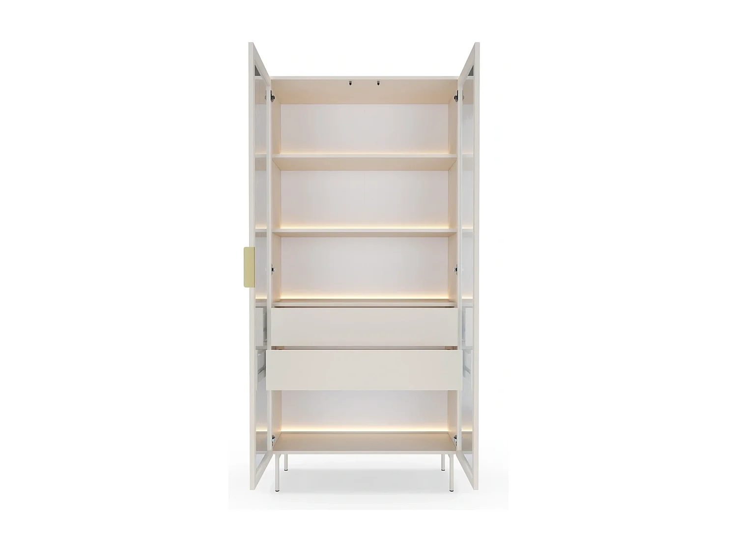 Vitrine LUMI 92 cm Kaschmir - mit Riffelglas, LED-Beleuchtung und Goldgriffen