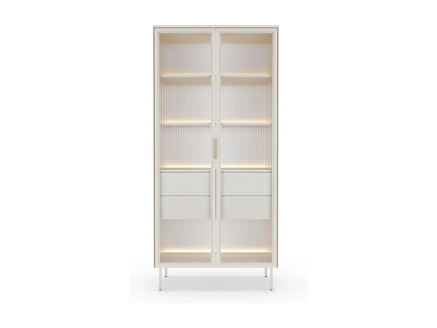 Vitrine LUMI 92 cm Kaschmir - mit Riffelglas, LED-Beleuchtung und Goldgriffen