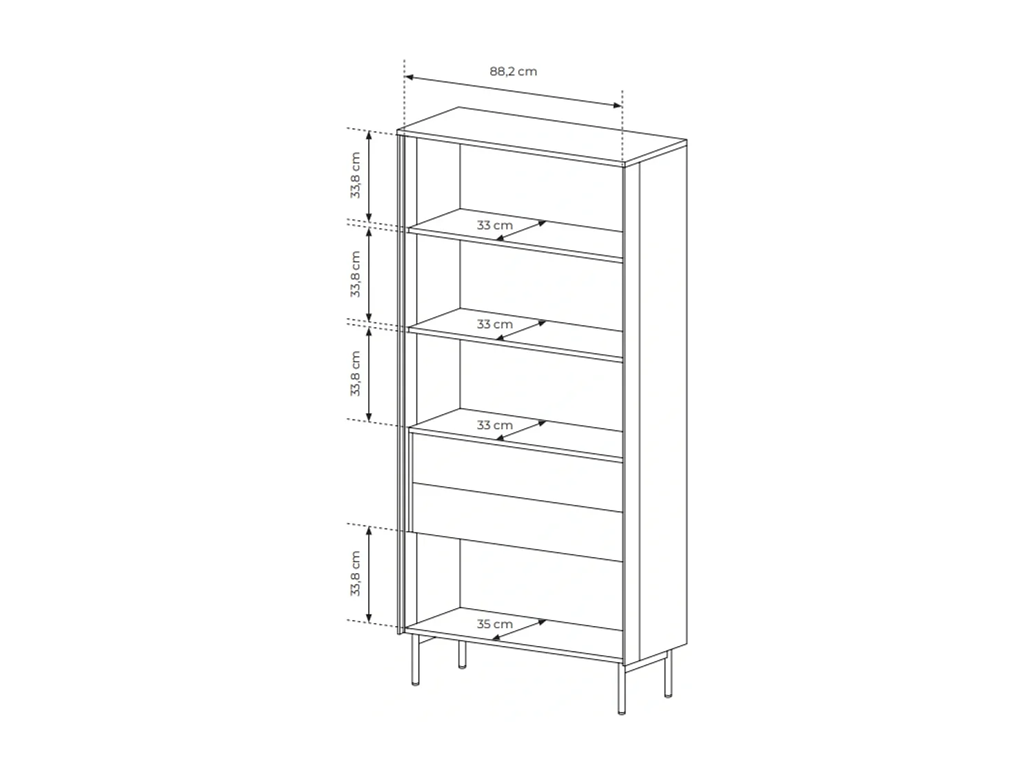 Vitrine LUMI 92 cm Kaschmir - mit Riffelglas, LED-Beleuchtung und Goldgriffen