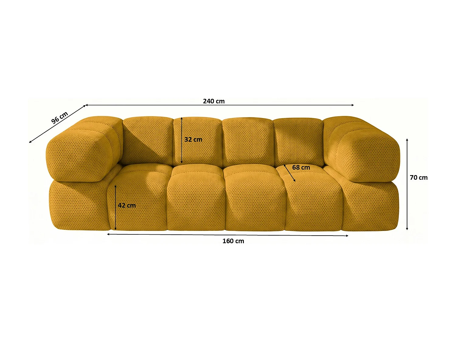 Canapé 3 places, tissu premium texturé Sonic, Moutarde, Averro