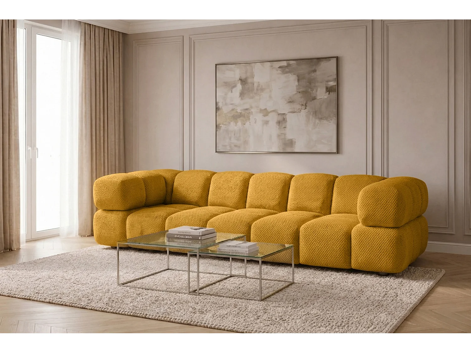 Canapé 4 places, tissu premium texturé Sonic, Moutarde, Averro