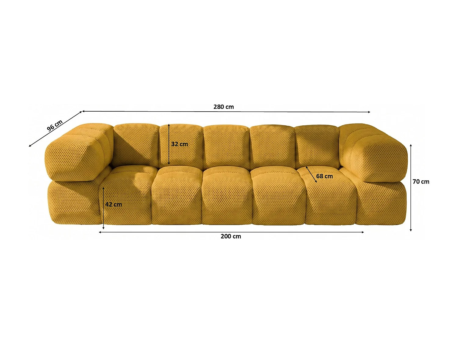 Canapé 4 places, tissu premium texturé Sonic, Moutarde, Averro