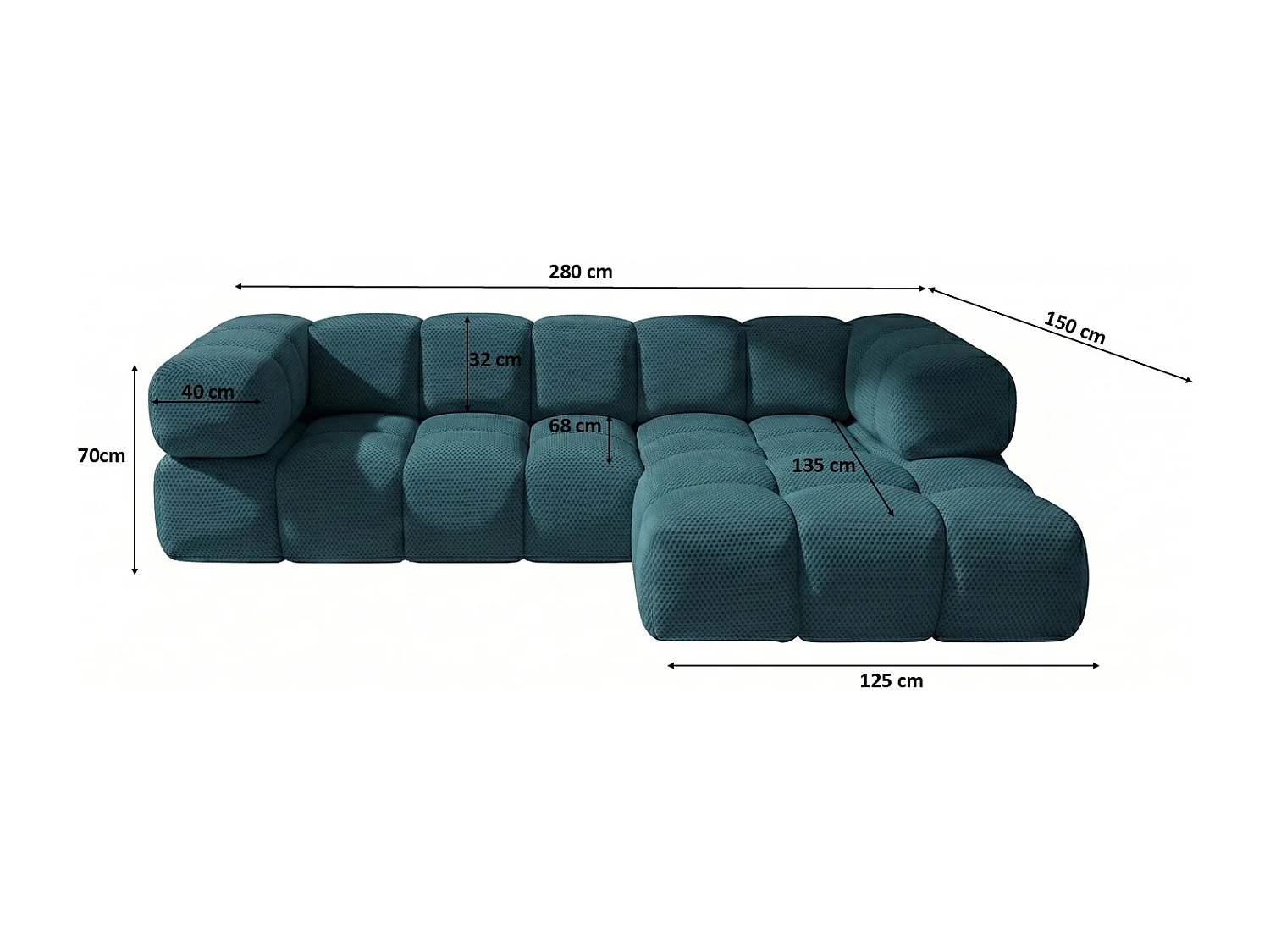 Hoekbank L-vorm, gestructureerde premiumstof Sonic, Azuurblauw, Rechts, Averro