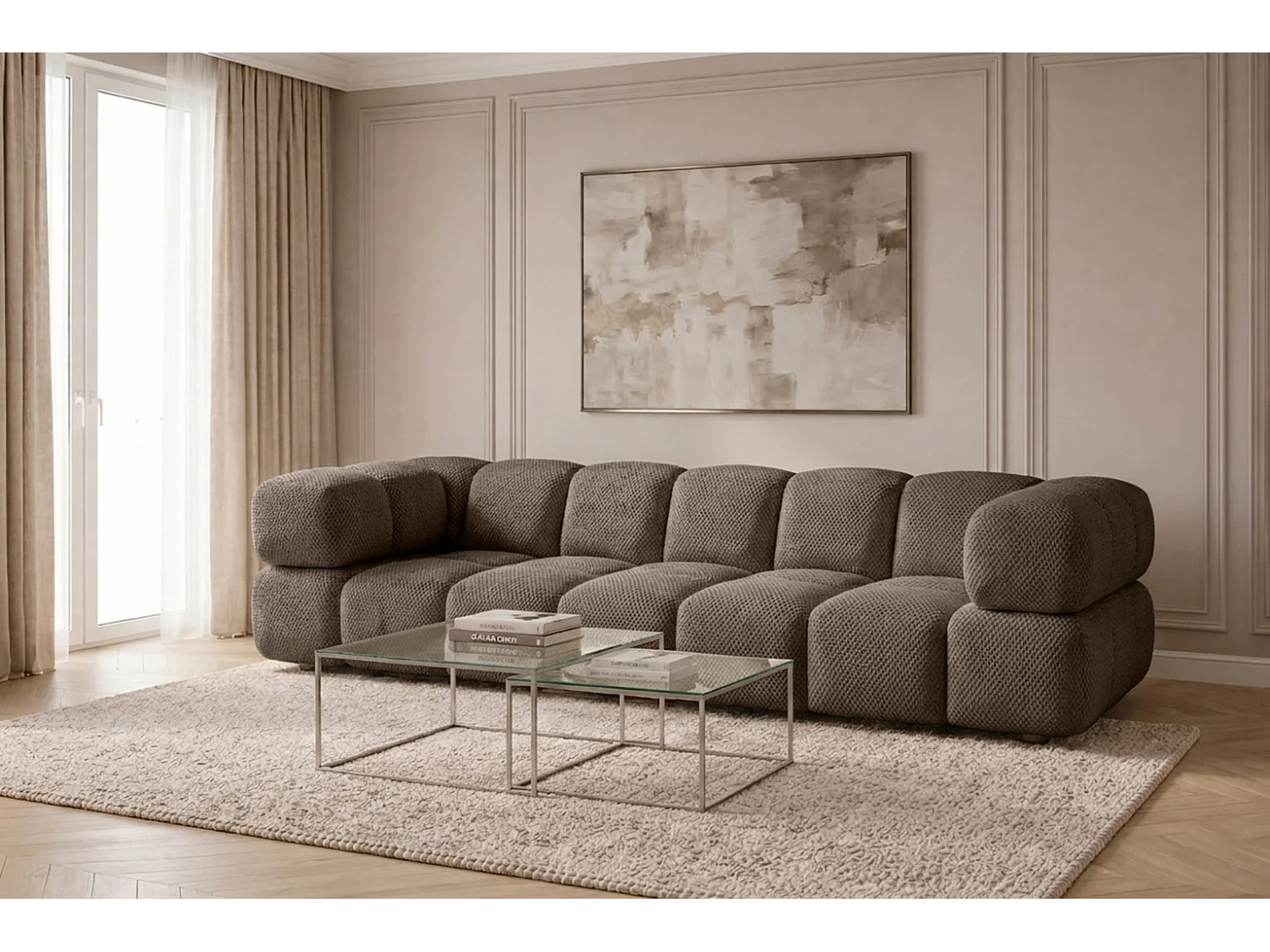 4-zitsbank, gestructureerde premiumstof Sonic, Bruin, Averro