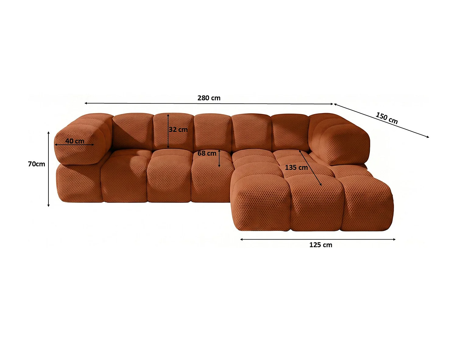 Canapé d’angle en L, tissu premium texturé Sonic, Cuivre, Droite, Averro