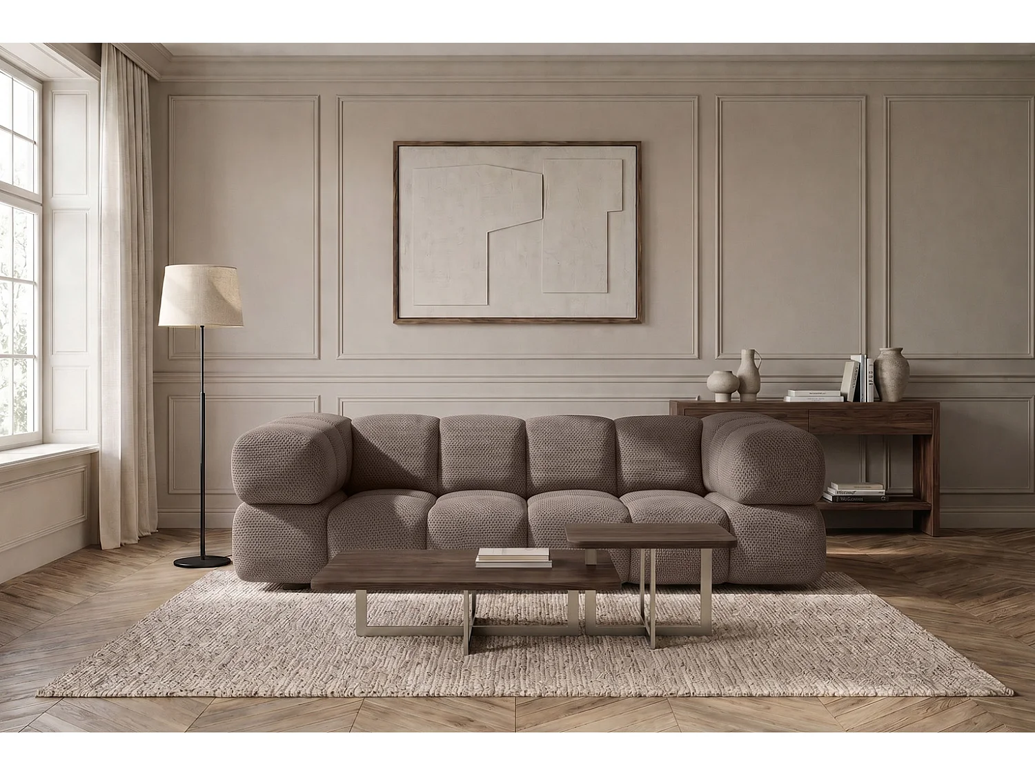 3-zitsbank, gestructureerde premiumstof Sonic, Bruin, Averro