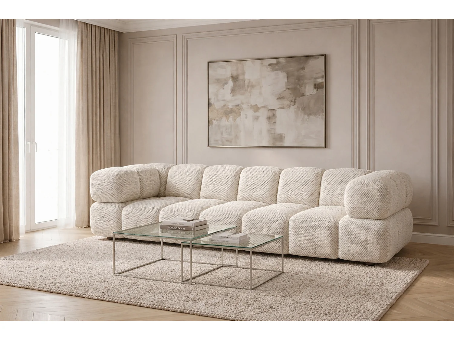 4-zitsbank, gestructureerde premiumstof Sonic, Beige, Averro