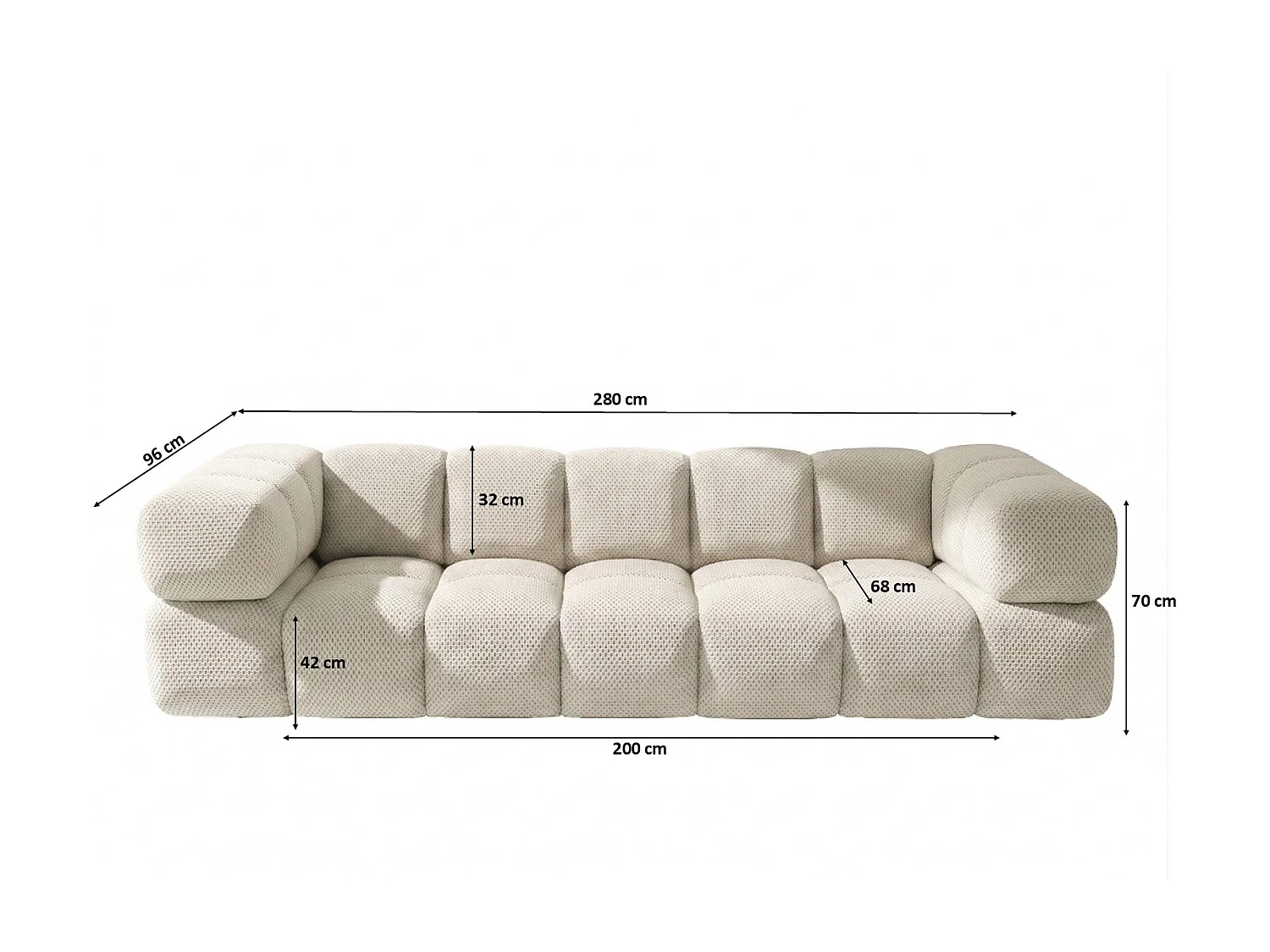 4-zitsbank, gestructureerde premiumstof Sonic, Beige, Averro