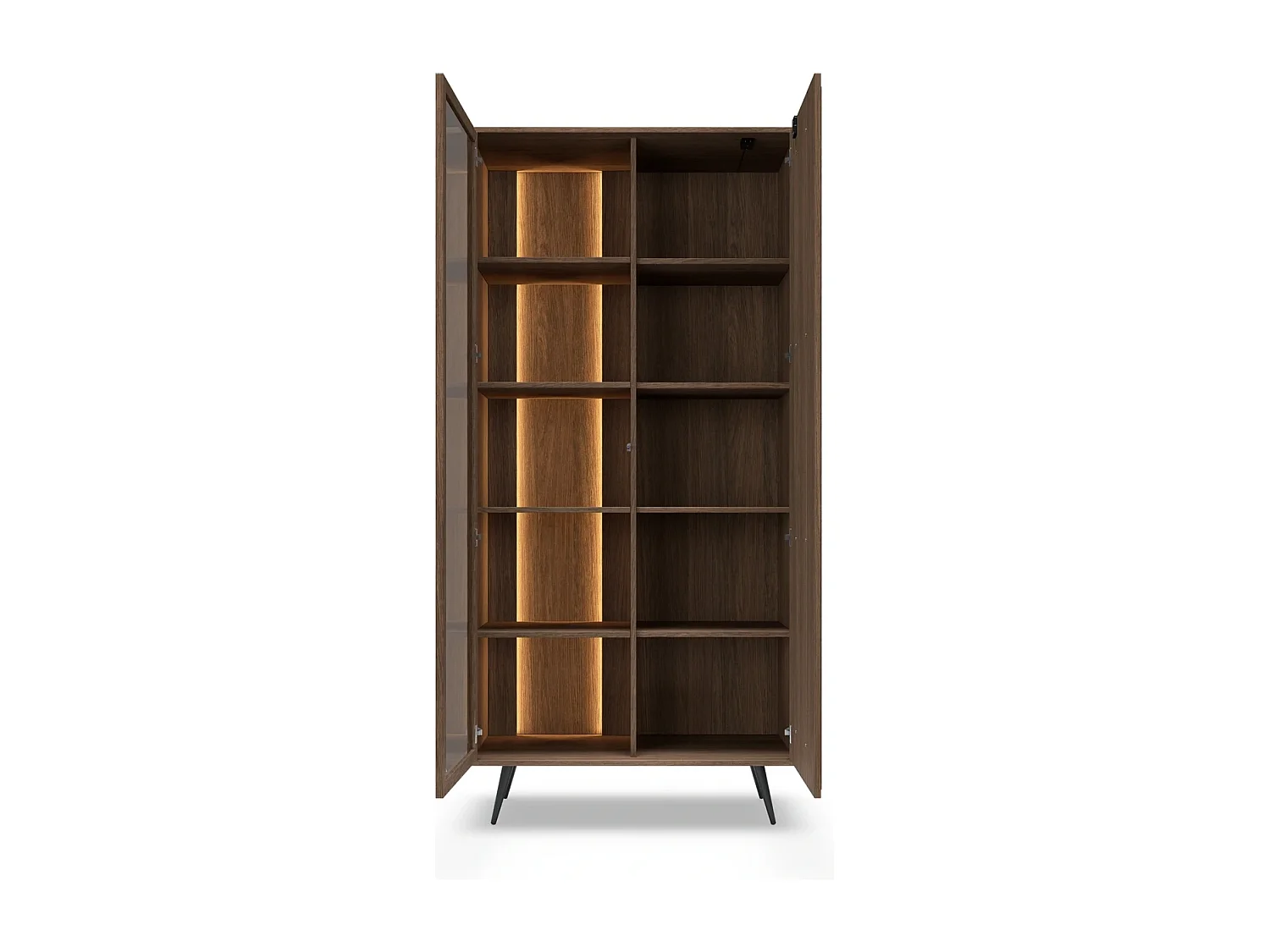 Standvitrine LUPO 93 cm mit 2 Türen, Doppel-LED und Metallfüßen - Eiche Dunin / Braunglas