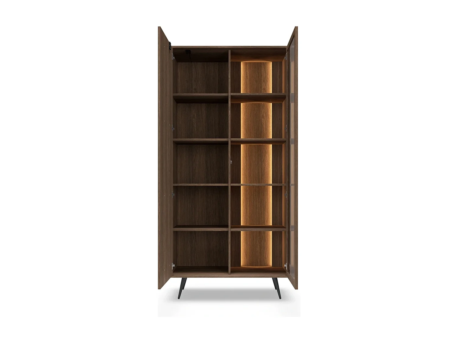 Standvitrine LUPO 93 cm mit 2 Türen, Doppel-LED und Metallfüßen - Eiche Dunin / Braunglas
