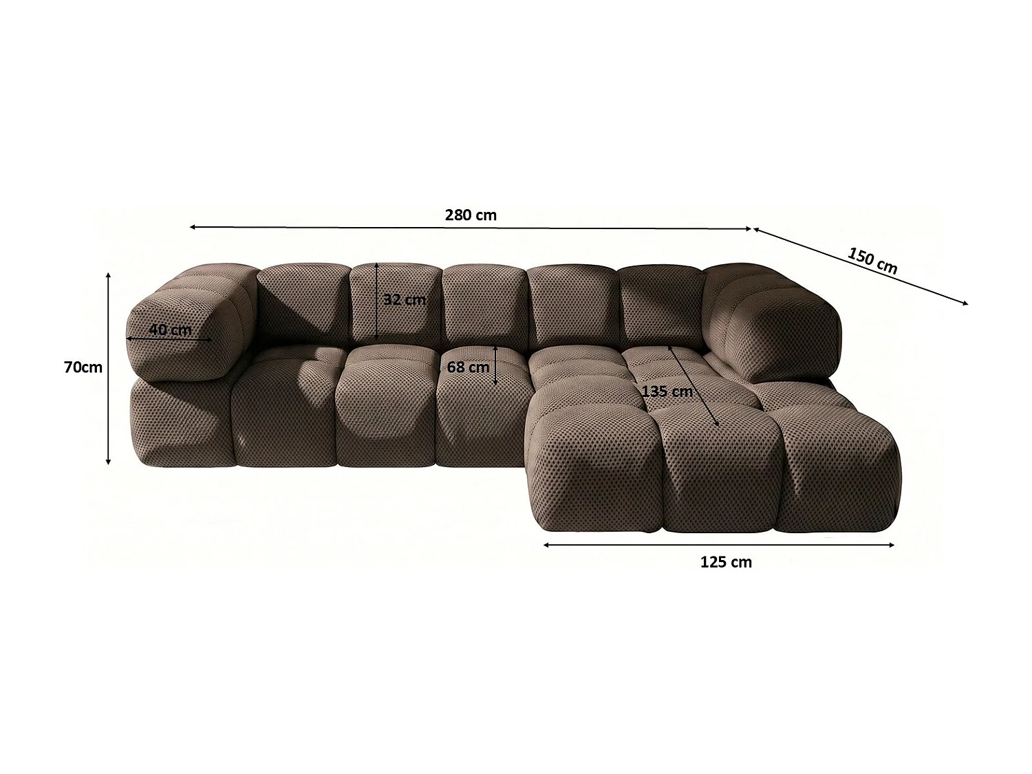 Hoekbank L-vorm, gestructureerde premiumstof Sonic, Bruin, Rechts, Averro