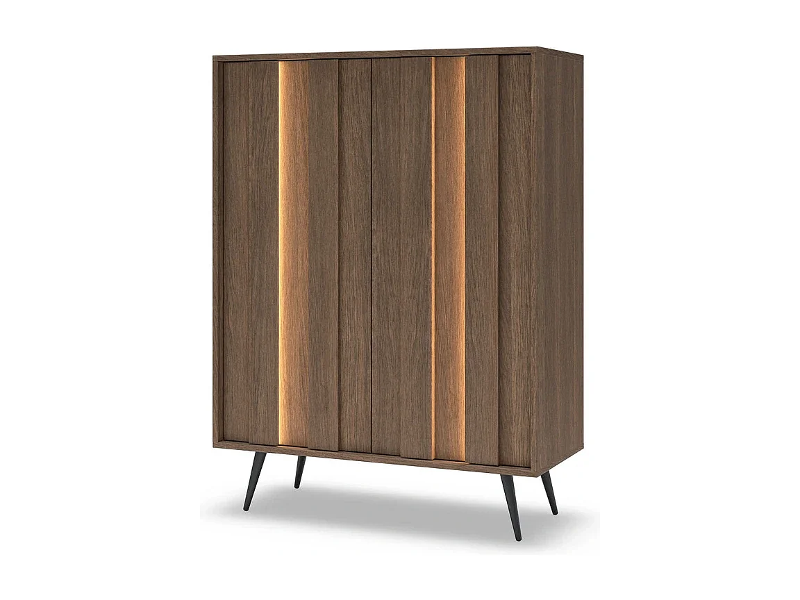 Highboard Kommode LUPO 93 cm mit 2 Türen, LED und Metallfüßen - Eiche Dunin