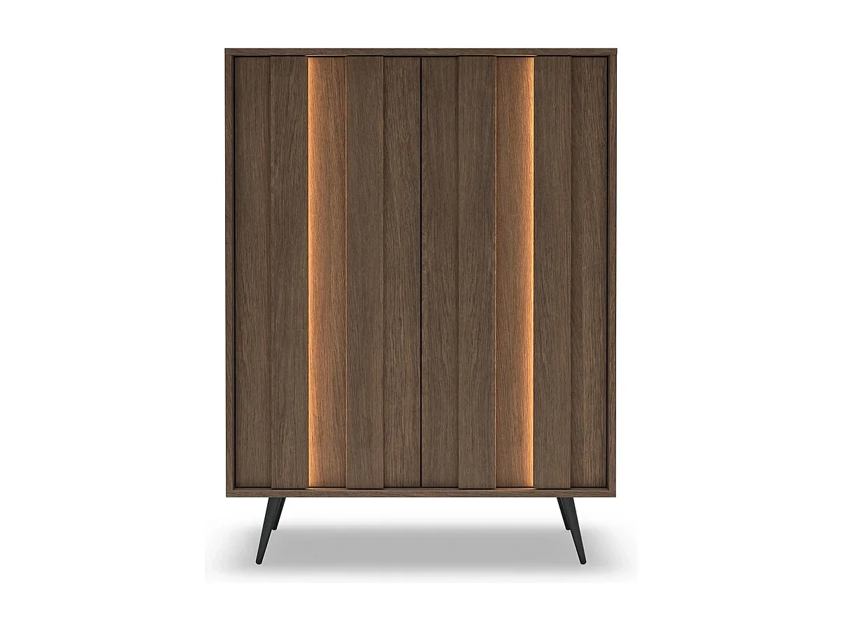 Highboard Kommode LUPO 93 cm mit 2 Türen, LED und Metallfüßen - Eiche Dunin