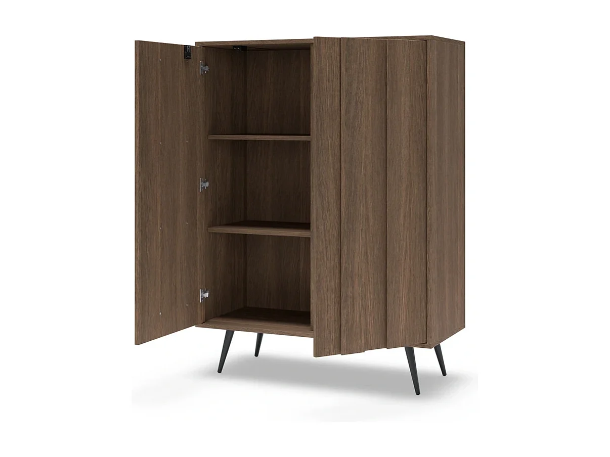 Highboard Kommode LUPO 93 cm mit 2 Türen, LED und Metallfüßen - Eiche Dunin