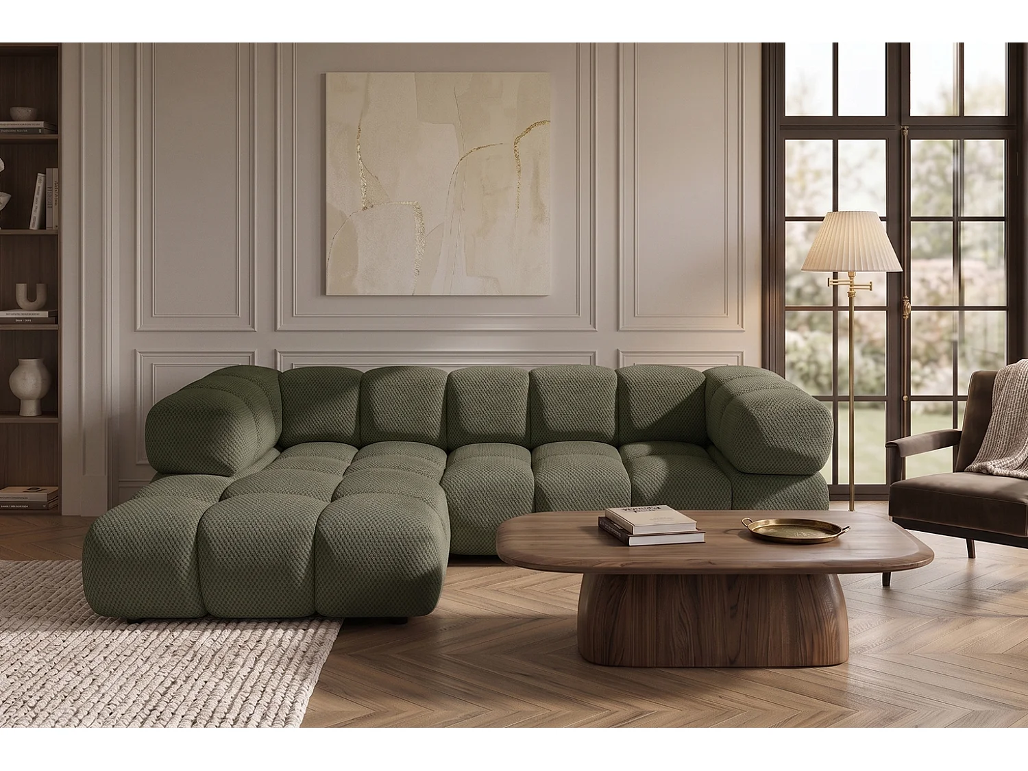 Hoekbank L-vorm, gestructureerde premiumstof Sonic, Groen, Links, Averro