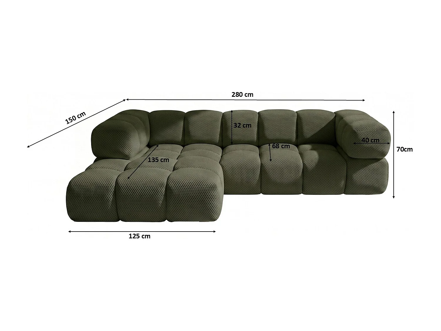 Hoekbank L-vorm, gestructureerde premiumstof Sonic, Groen, Links, Averro
