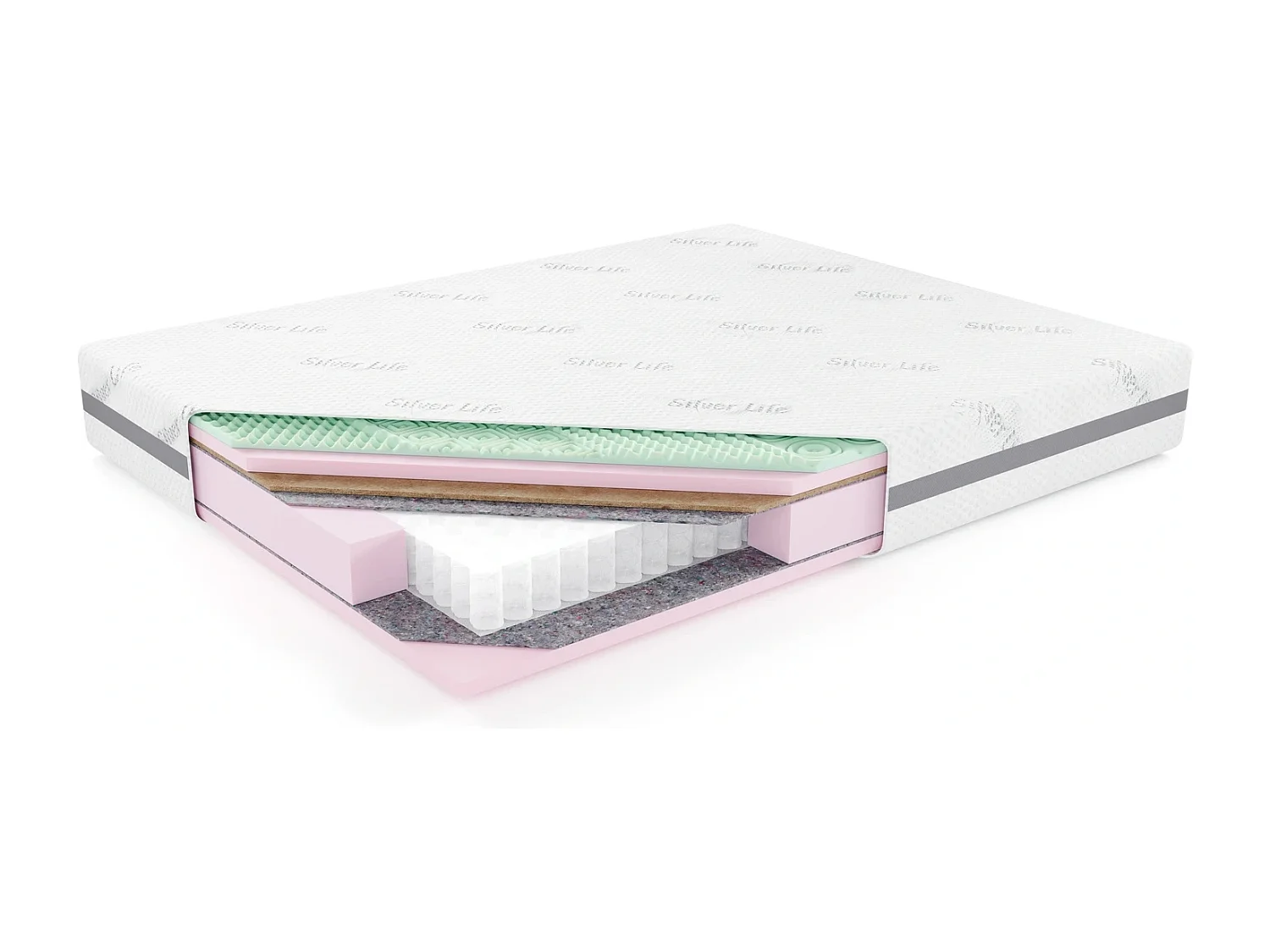 Matelas à ressorts ensachés SANTIAGO 200x200 cm - Mousse HR, Massage, Fibre de Coco et Housse Silver Live H3/H4