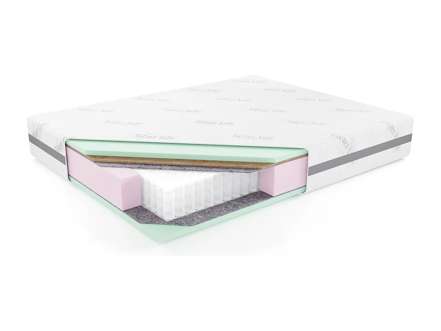 Matelas à ressorts ensachés PAROS 160x200 cm - Noyau H18, Mousse de Confort, Fibre de Coco et Housse Silver Live H3/H4