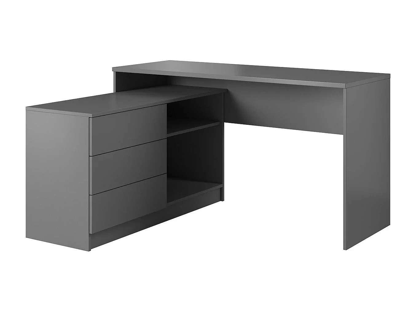 Bureau KAJA 138 cm met Zijmodule, 3 Laden, 2 Open Vakken en Universele Montage - Grafiet