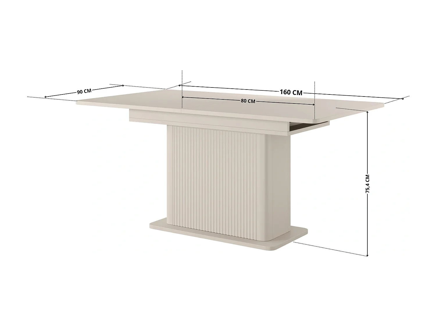 Table de Salle à Manger Extensible Flore avec Pied Central Cannelé - Beige - 160-200 cm