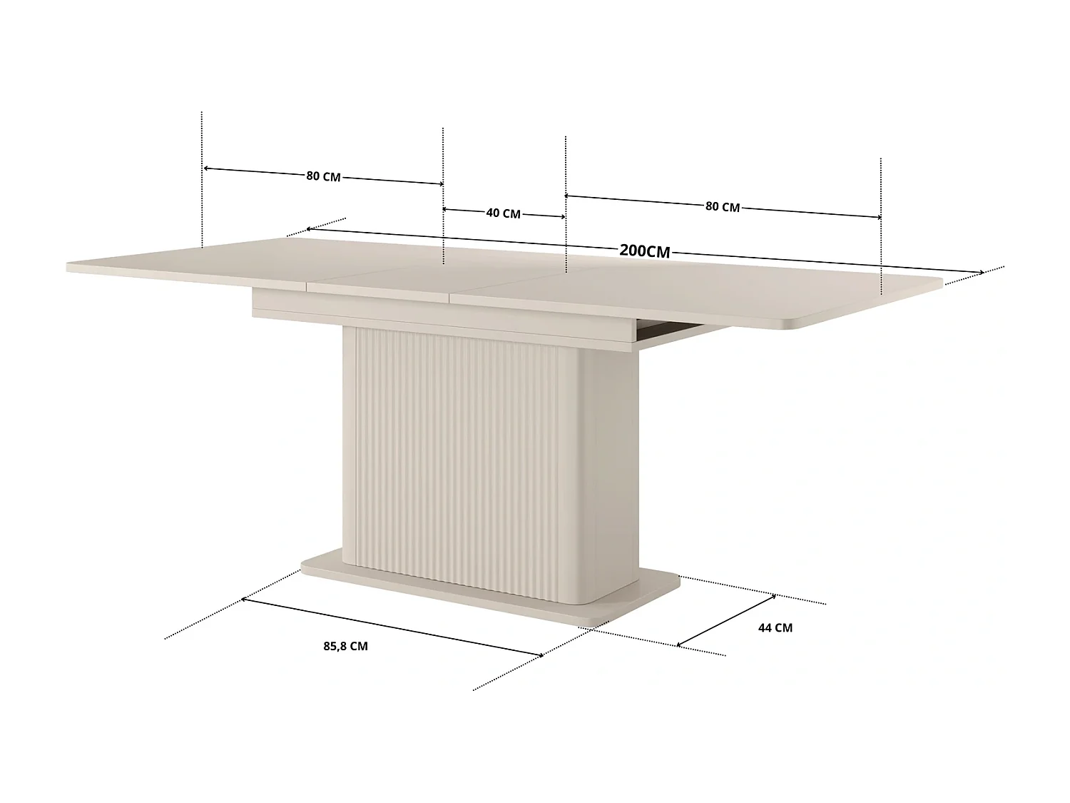Table de Salle à Manger Extensible Flore avec Pied Central Cannelé - Beige - 160-200 cm