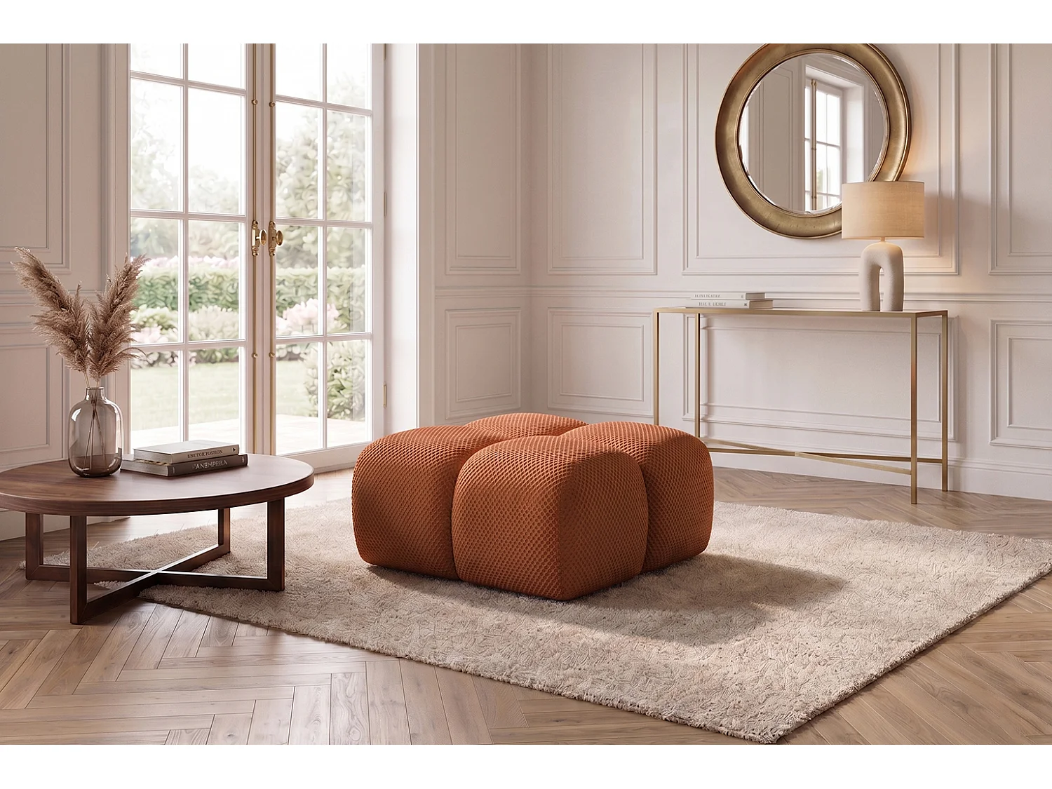 Hocker, poef, gestructureerde premiumstof Sonic, Koper, Averro