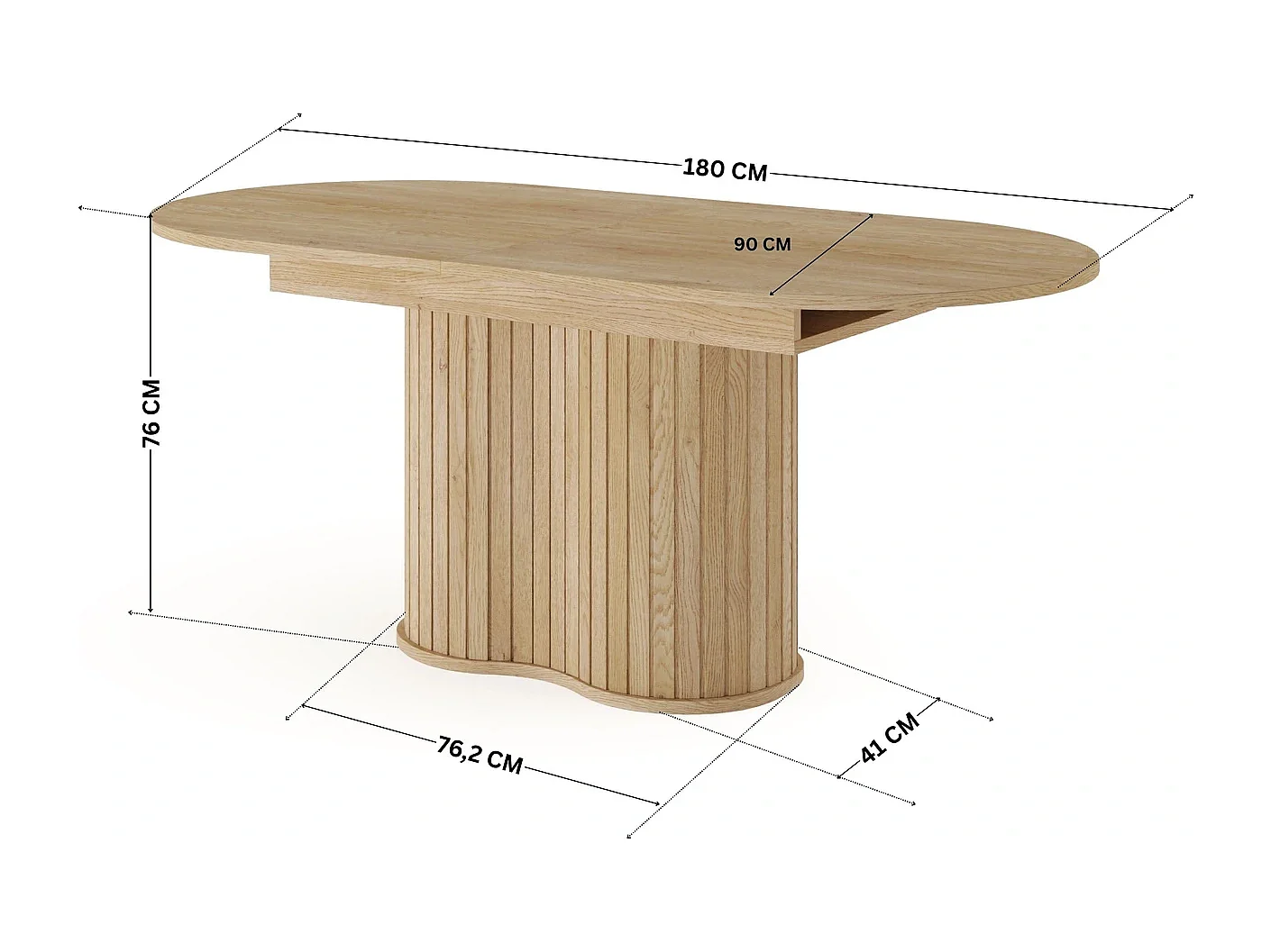 Table à Manger Extensible LOVI 180-220 cm - Effet Chêne Cremona, Forme Ovale et Pied Nervuré