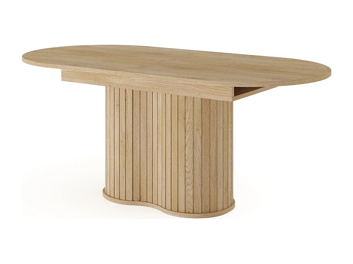Table à Manger Extensible LOVI 180-220 cm - Effet Chêne Cremona, Forme Ovale et Pied Nervuré