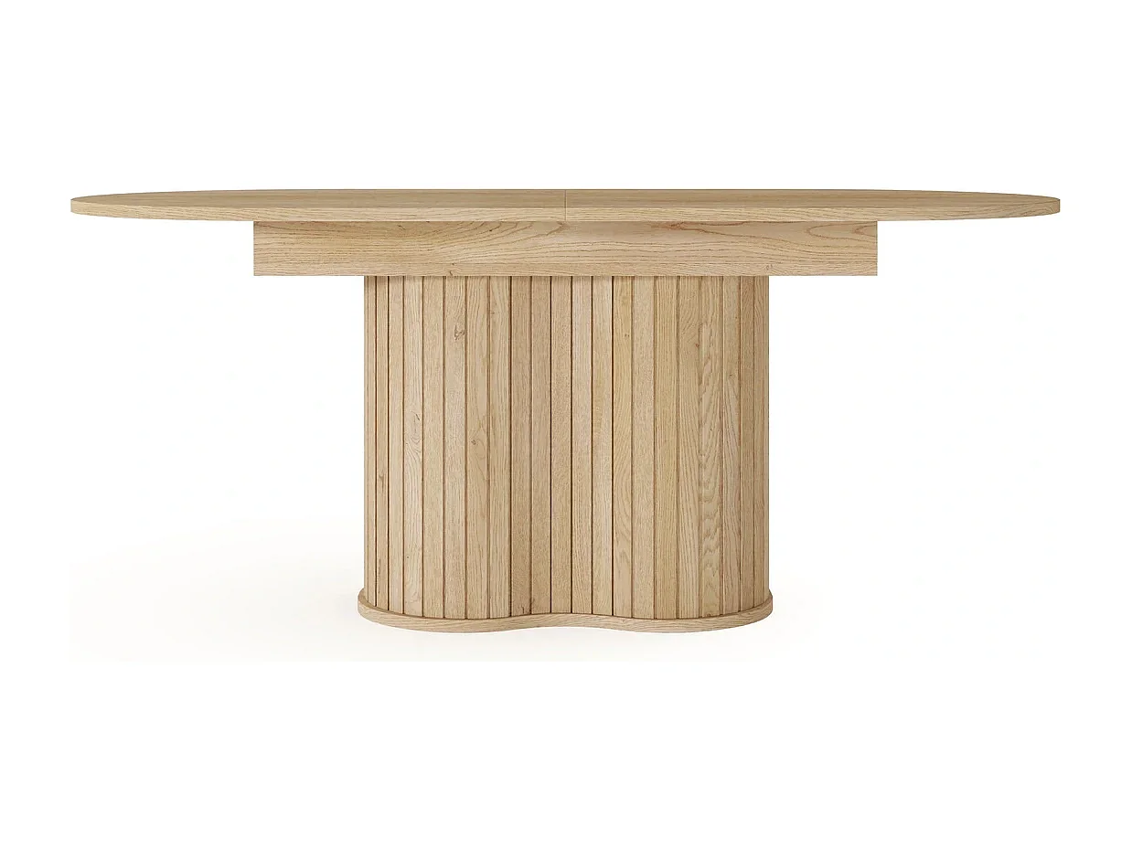 Table à Manger Extensible LOVI 180-220 cm - Effet Chêne Cremona, Forme Ovale et Pied Nervuré
